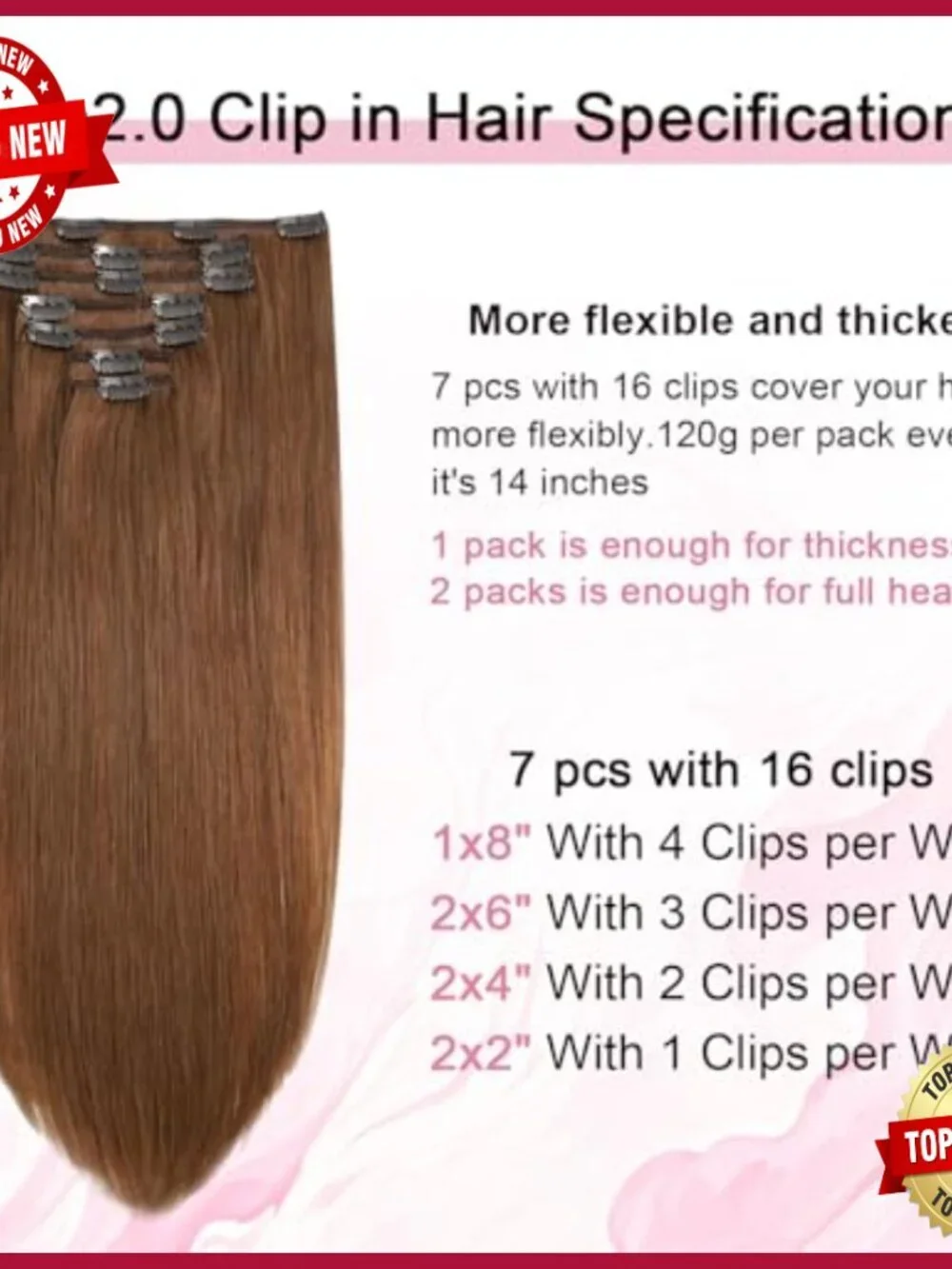 Remy Human Hair Clip-In Extensions 16 Inch 120g 7pc Double Weft
